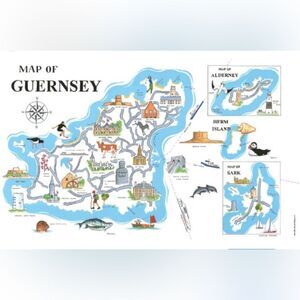 Map of Guernsey tea towel made by Jillvaudinpublishing